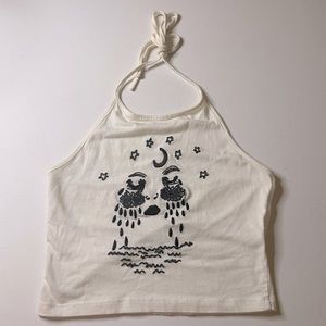 Brandy Melville White Sachi Crying Moon Halter Tank Top Sz Small